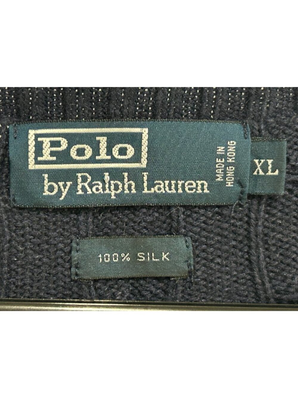 Polo By Ralph Lauren Navy Cable Knit Crewneck Sweater Silk Long Sleeve Sz XL - Picture 5 of 9